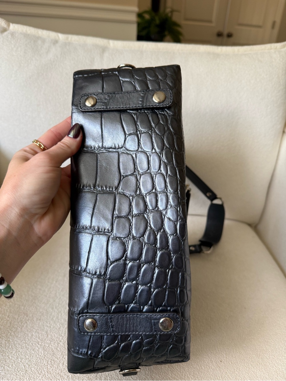 Coach Ashley Croc-Embossed Leather Shoulder Bag with Chain Straps - Picture 5 of 8